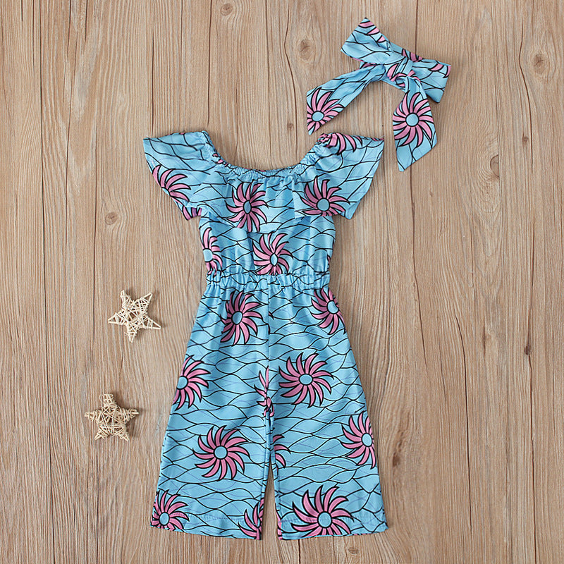 Toddler Girls Outfit 2 Piece Jumpsuit and Headband African Style Outfit 6-18 Months