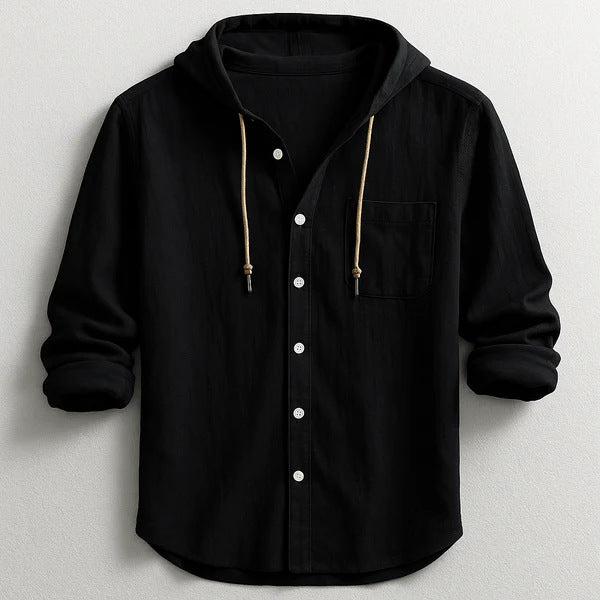 Men's Fashion Hooded Cotton-Linen Casual Long-Sleeve