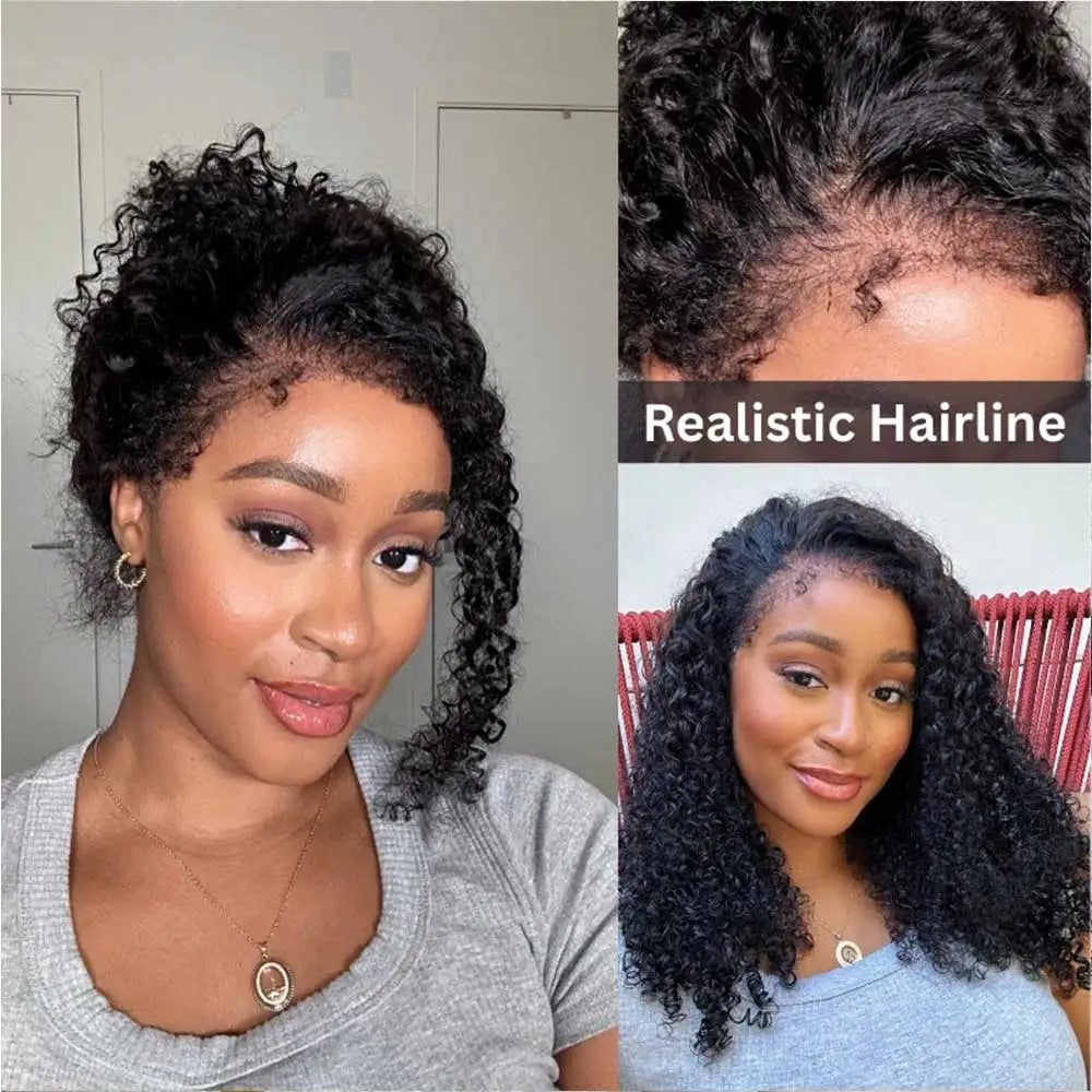 Kinky curly human hair wig Invisible Drawstring 360 Full HD Glueless Wigs