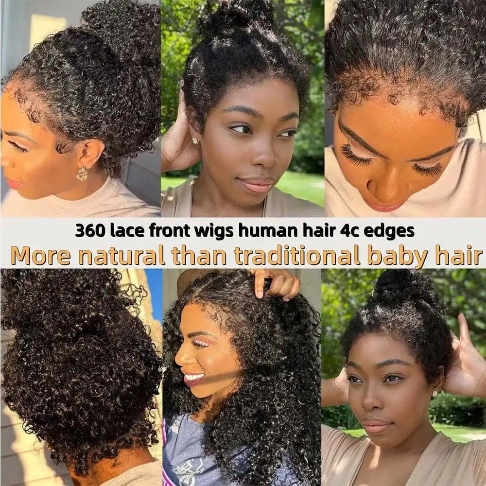 Kinky curly human hair wig Invisible Drawstring 360 Full HD Glueless Wigs