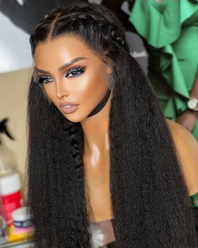 360 Full Lace Kinky Straight  Human Hair Wigs Transparent Lace