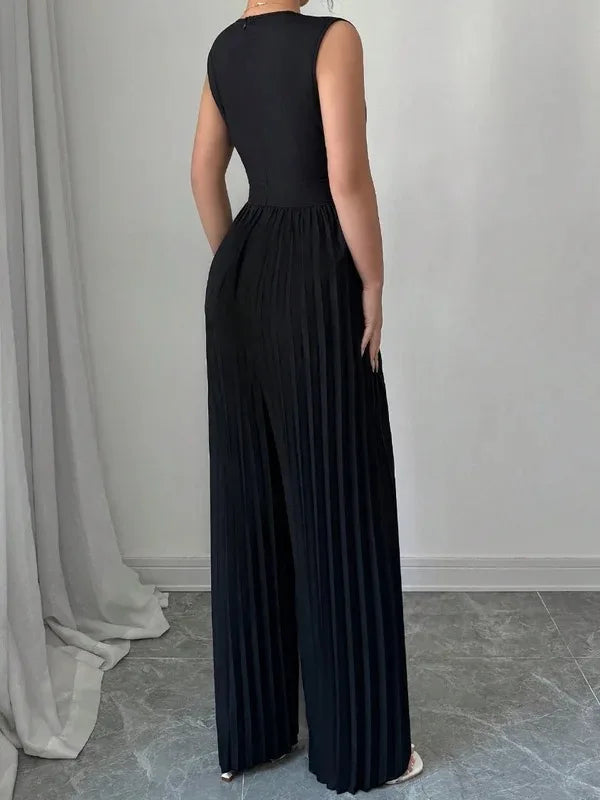 Elegant two-tone sleeveless wide leg jumpsuit