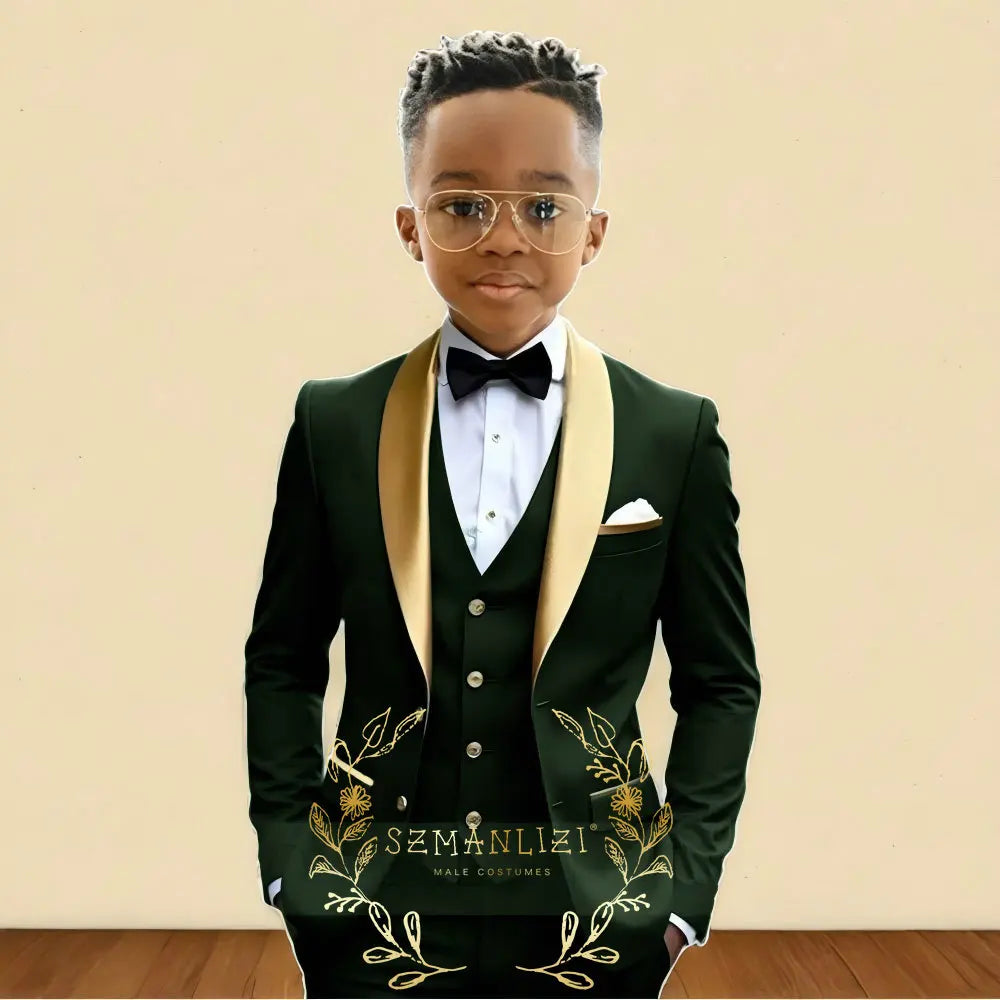 Oil Green Boys Suit 3 Pieces Wedding Tuxedo  3-10years old