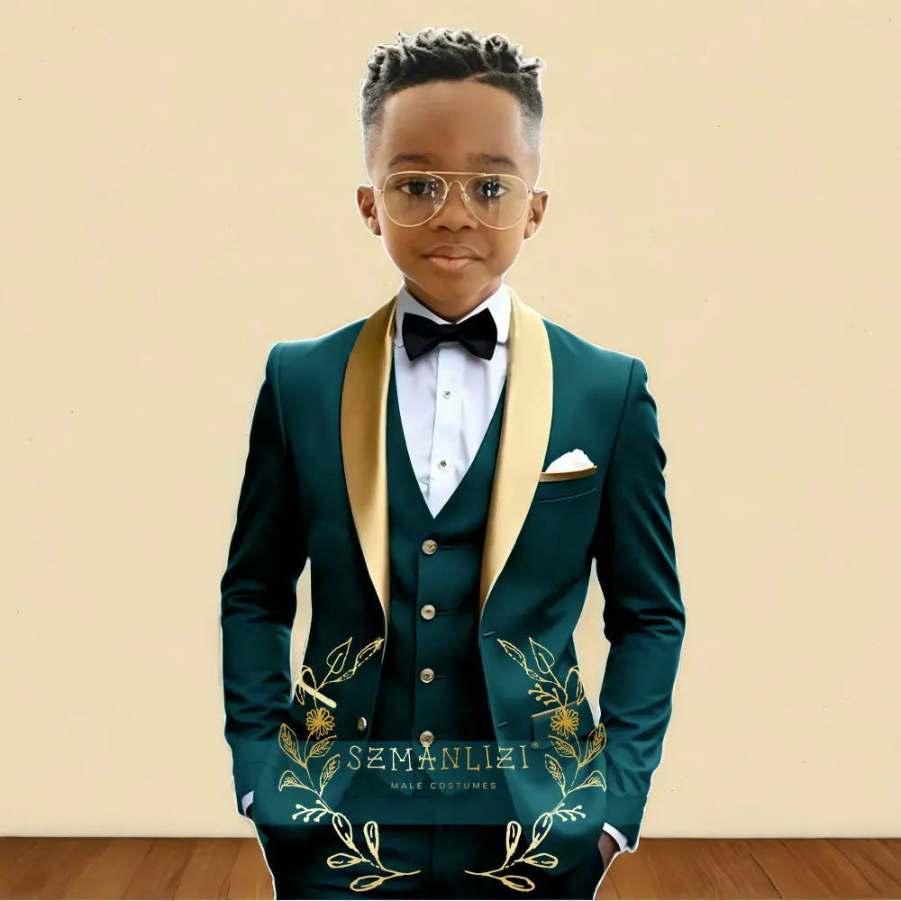 Oil Green Boys Suit 3 Pieces Wedding Tuxedo  3-10years old
