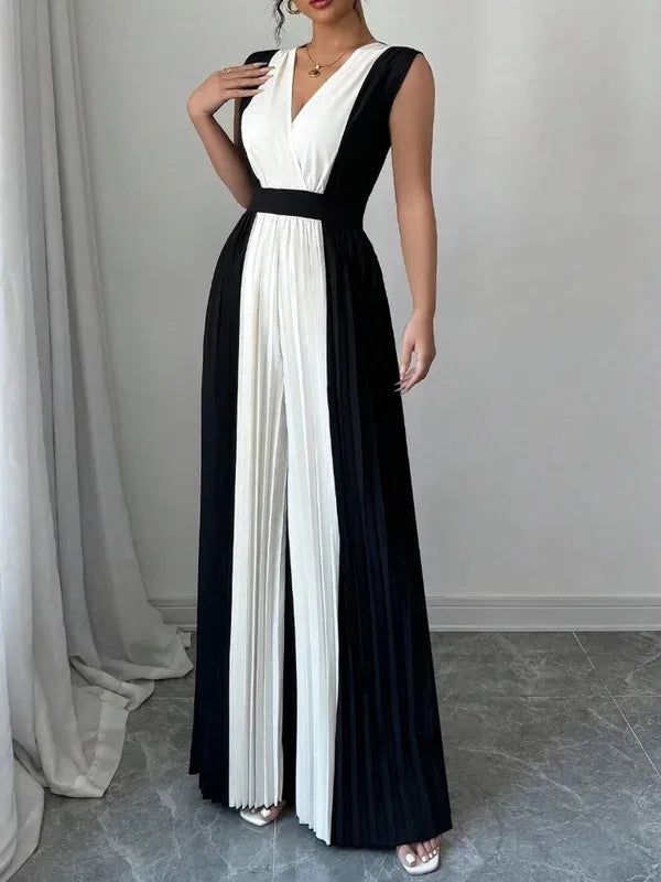 Elegant two-tone sleeveless wide leg jumpsuit